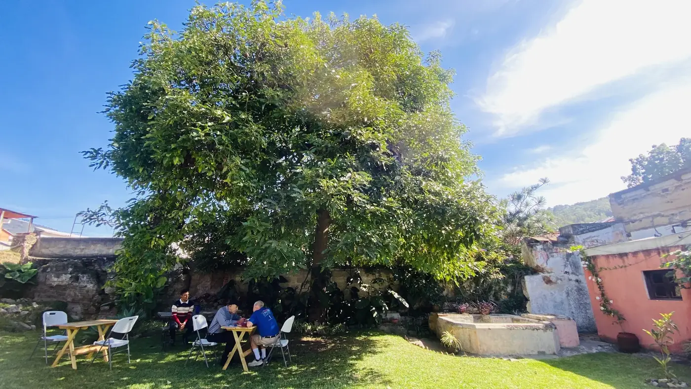 A student learning Spanish in the garden at Spanish Antigua